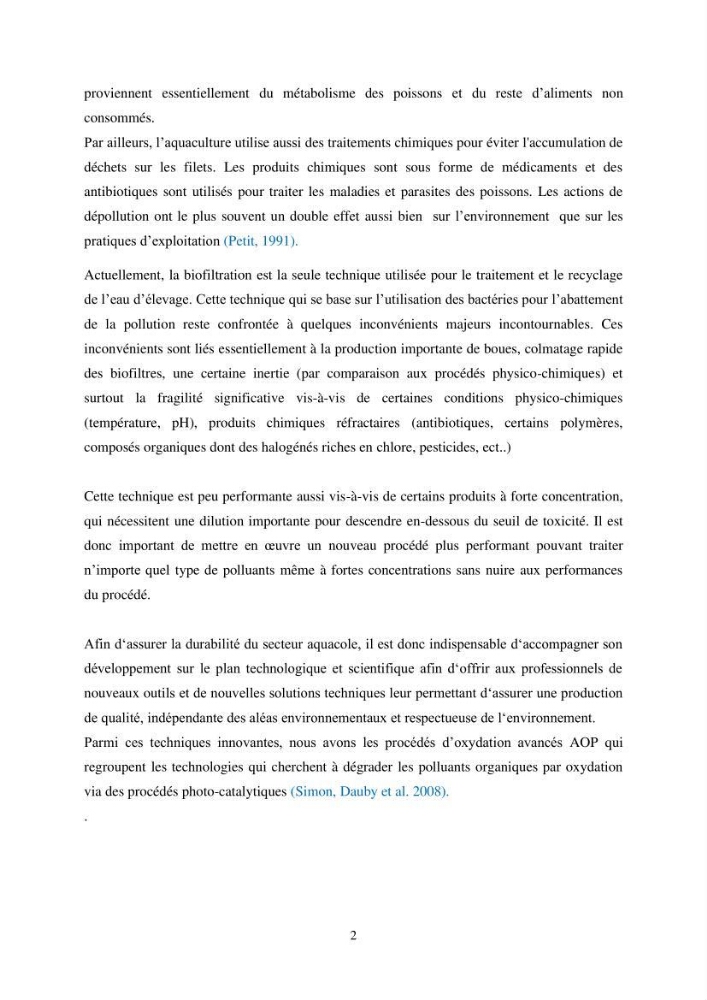 Etude du procédé hybride couplant l’adsorption et la photocatalyse. Application au traitement des effluents issus des fermes piscicoles.: