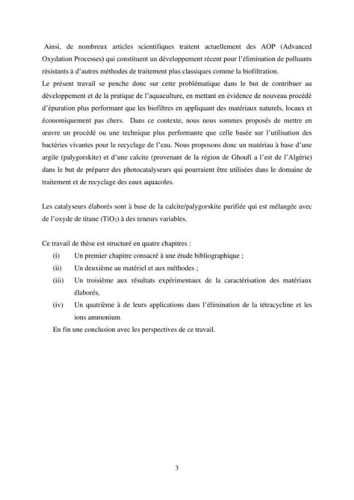 Etude du procédé hybride couplant l’adsorption et la photocatalyse. Application au traitement des effluents issus des fermes piscicoles.: