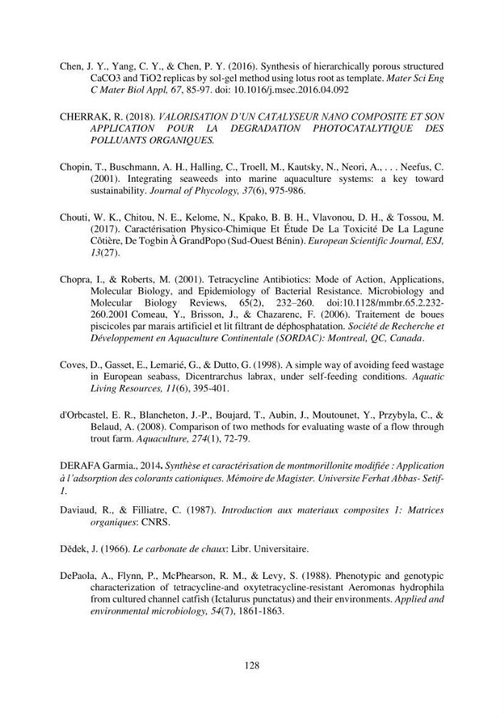 Etude du procédé hybride couplant l’adsorption et la photocatalyse. Application au traitement des effluents issus des fermes piscicoles.: