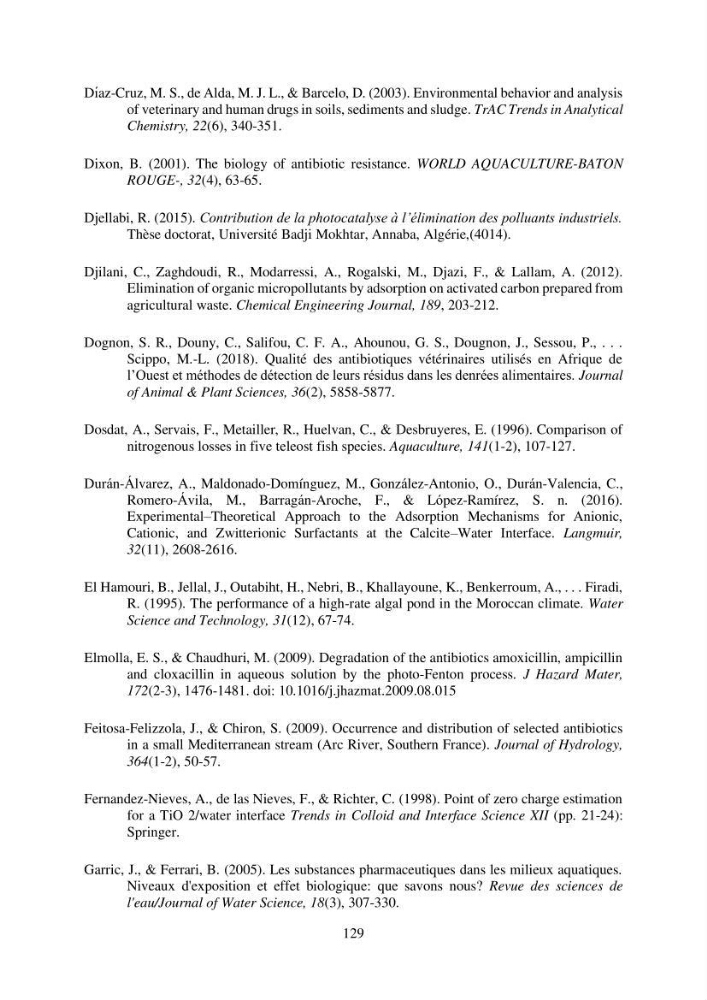 Etude du procédé hybride couplant l’adsorption et la photocatalyse. Application au traitement des effluents issus des fermes piscicoles.: