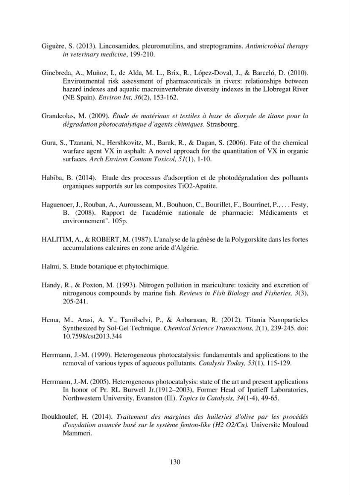 Etude du procédé hybride couplant l’adsorption et la photocatalyse. Application au traitement des effluents issus des fermes piscicoles.: