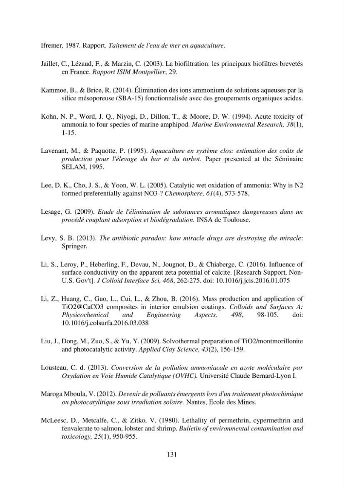 Etude du procédé hybride couplant l’adsorption et la photocatalyse. Application au traitement des effluents issus des fermes piscicoles.: