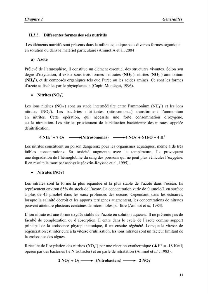 Les paramètres physico-chimiques et les sels nutritifs dans la baie de Bou-Ismail