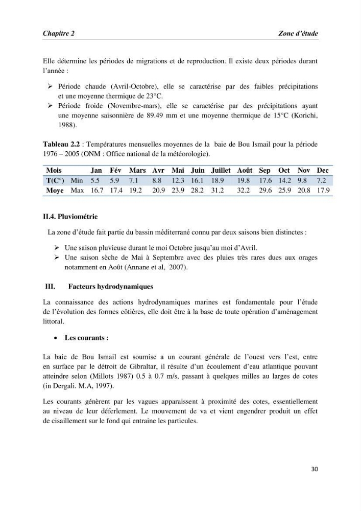 Les paramètres physico-chimiques et les sels nutritifs dans la baie de Bou-Ismail
