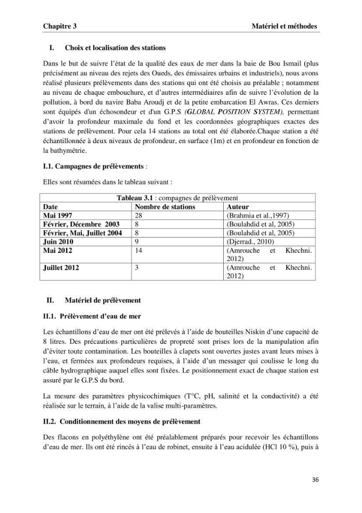 Les paramètres physico-chimiques et les sels nutritifs dans la baie de Bou-Ismail