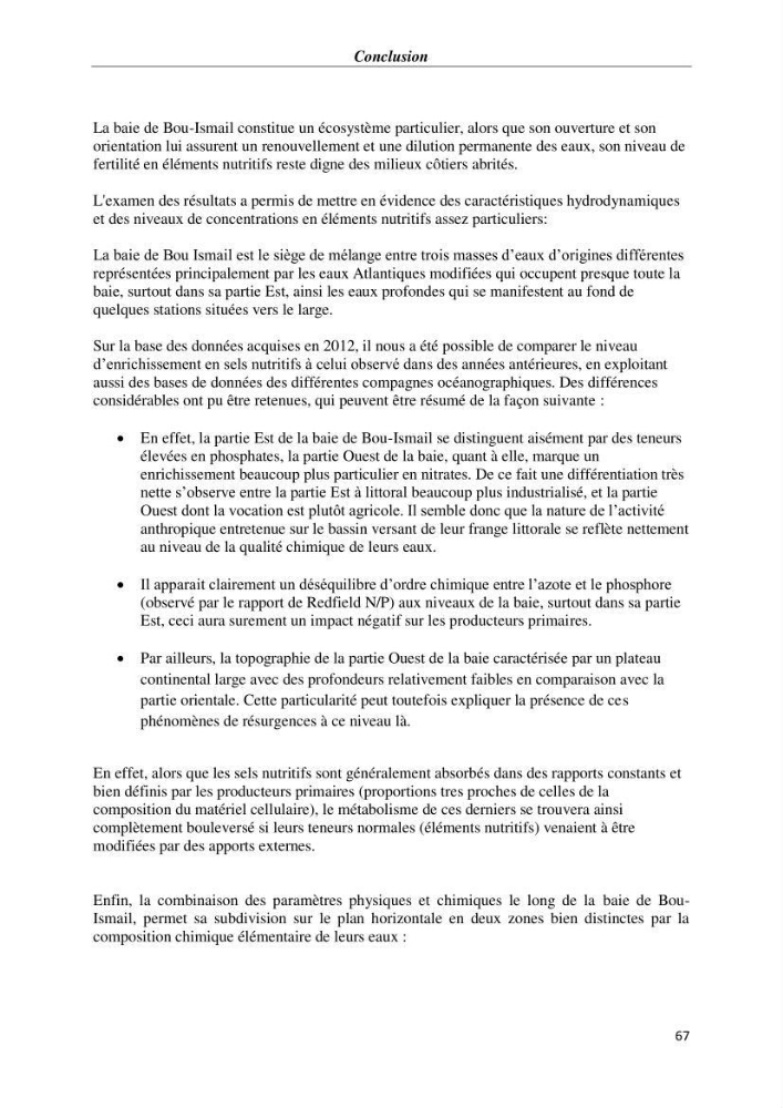 Les paramètres physico-chimiques et les sels nutritifs dans la baie de Bou-Ismail