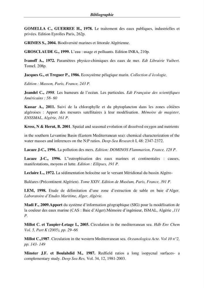 Les paramètres physico-chimiques et les sels nutritifs dans la baie de Bou-Ismail