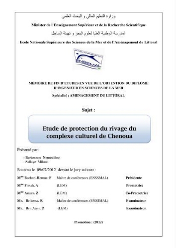 Etude de protection du rivage du complexe culturel de Chenoua Etude de protection du rivage du complexe culturel de Chenoua