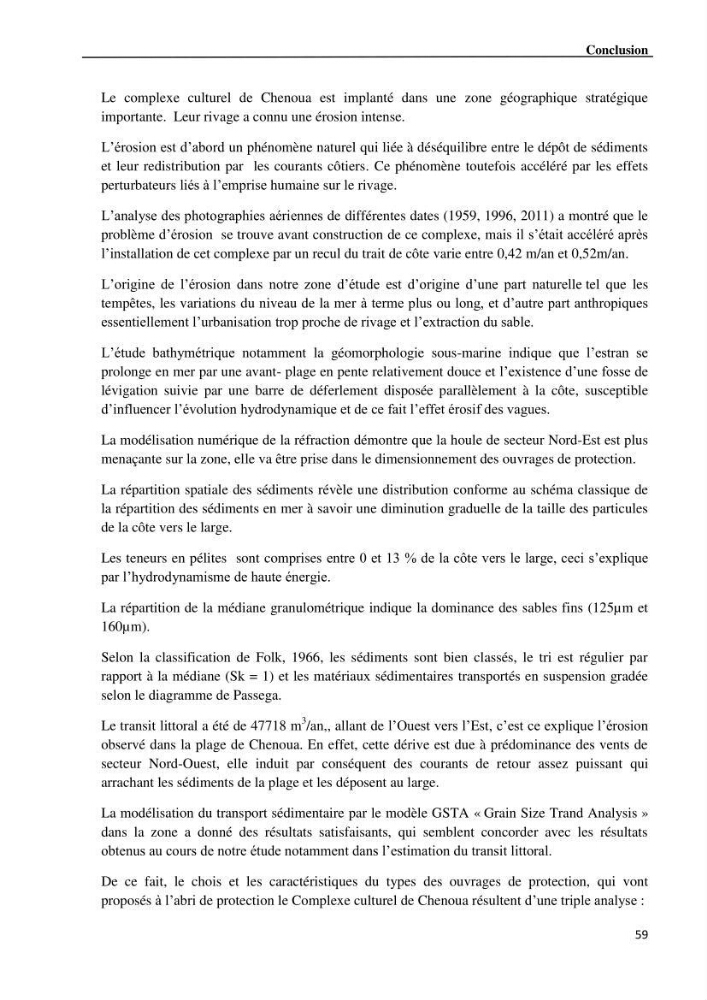 Etude de protection du rivage du complexe culturel de Chenoua