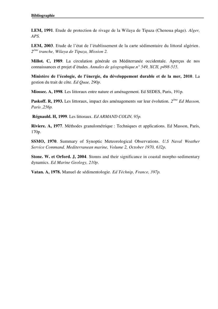 Etude de protection du rivage du complexe culturel de Chenoua