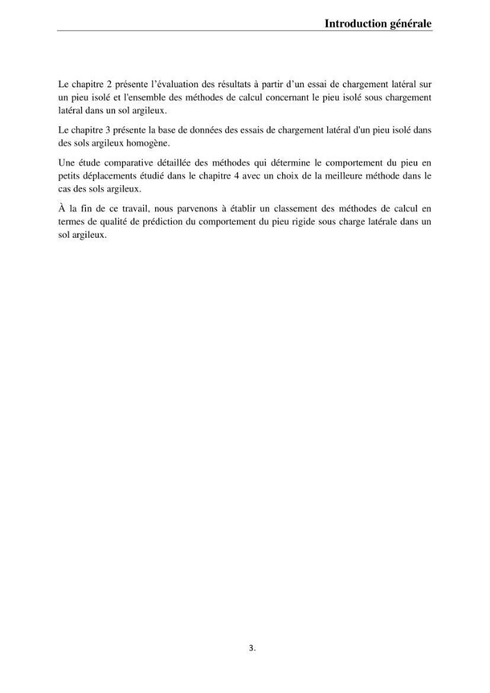 Dimensionnement des fondations sur pieux sous charge horizontale-étude de comportement du pieu rigide aux états limites de service dans un sol cohérent