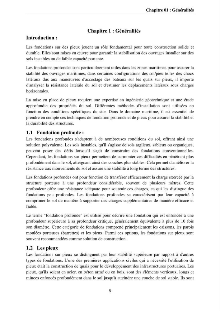 Dimensionnement des fondations sur pieux sous charge horizontale-étude de comportement du pieu rigide aux états limites de service dans un sol cohérent