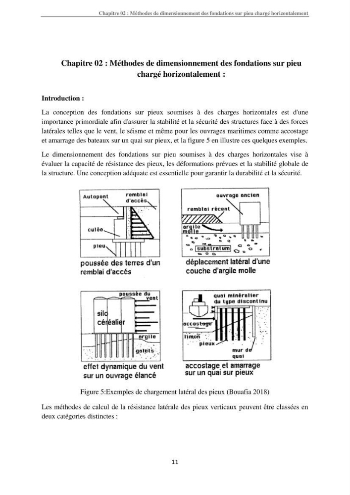 Dimensionnement des fondations sur pieux sous charge horizontale-étude de comportement du pieu rigide aux états limites de service dans un sol cohérent