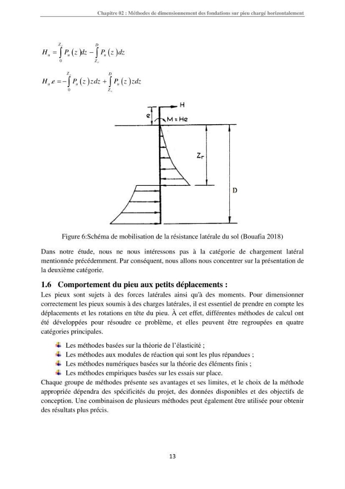 Dimensionnement des fondations sur pieux sous charge horizontale-étude de comportement du pieu rigide aux états limites de service dans un sol cohérent