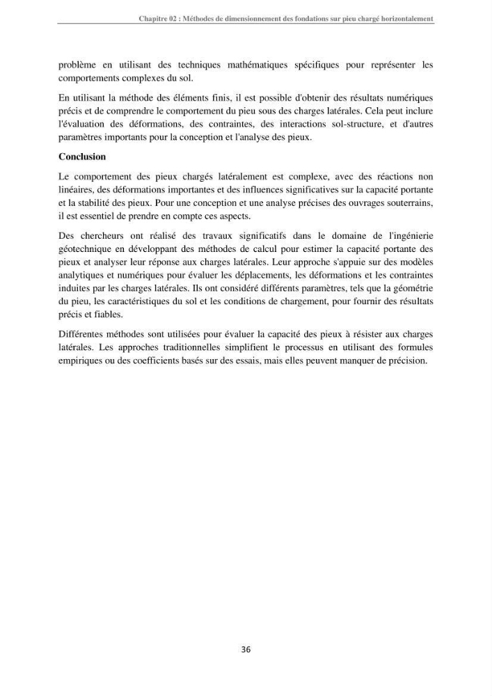 Dimensionnement des fondations sur pieux sous charge horizontale-étude de comportement du pieu rigide aux états limites de service dans un sol cohérent
