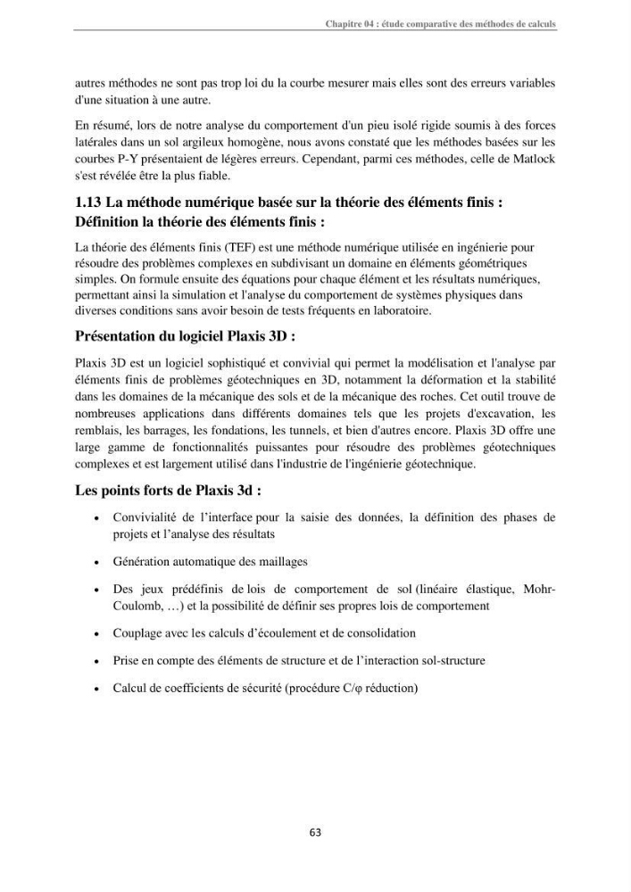Dimensionnement des fondations sur pieux sous charge horizontale-étude de comportement du pieu rigide aux états limites de service dans un sol cohérent