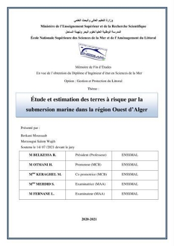 Etude et estimation des terres à risque par la submersion marine dans la région Ouest d’Alger: Etude et estimation des terres à risque par la submersion marine dans la région Ouest d’Alger:
