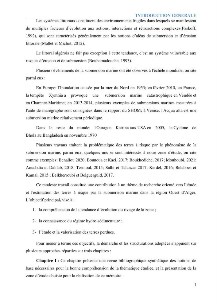 Etude et estimation des terres à risque par la submersion marine dans la région Ouest d’Alger: