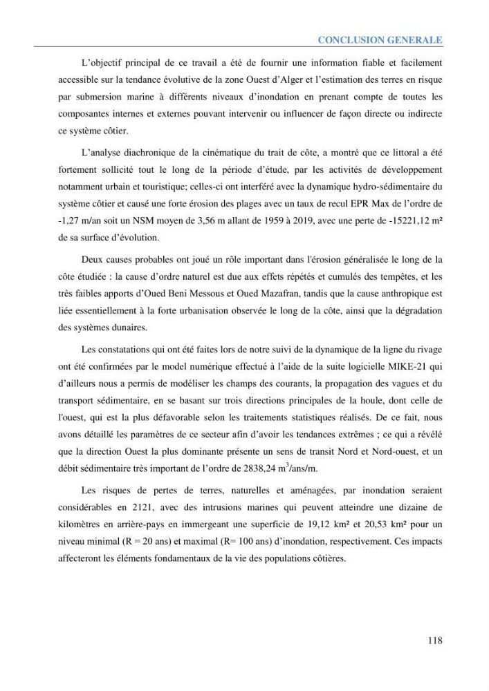Etude et estimation des terres à risque par la submersion marine dans la région Ouest d’Alger: