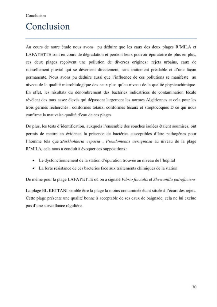 Suivi de la qualité microbiologique et physicochimique des eaux de baignade.