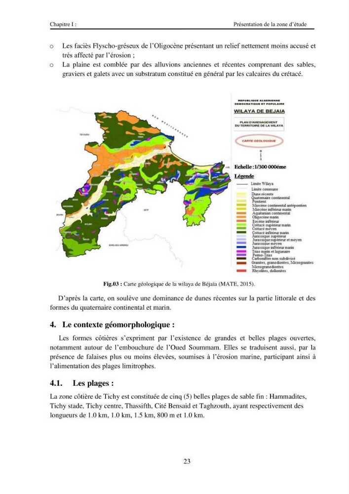 Variabilité spatio-temporelle d\'un littoral sableux; plage des Hammadites Bejaia