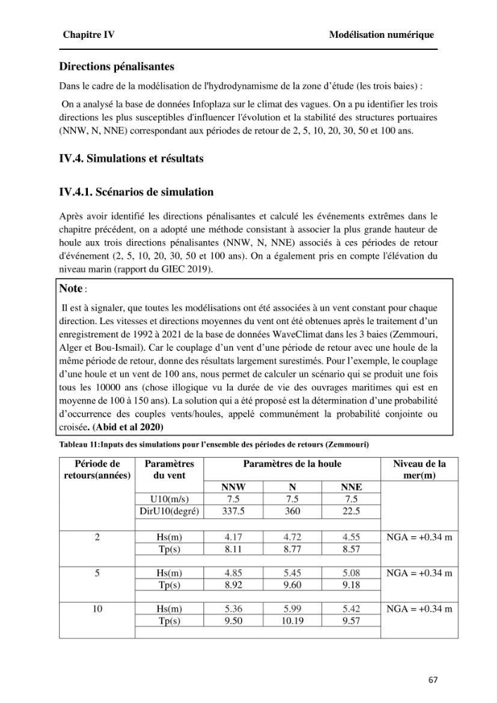 Modélisation de l\'impact des évènements océanologiques extrêmes sur le comportement et l\'agitation des zonzs portuaires du littoral centre Algérien