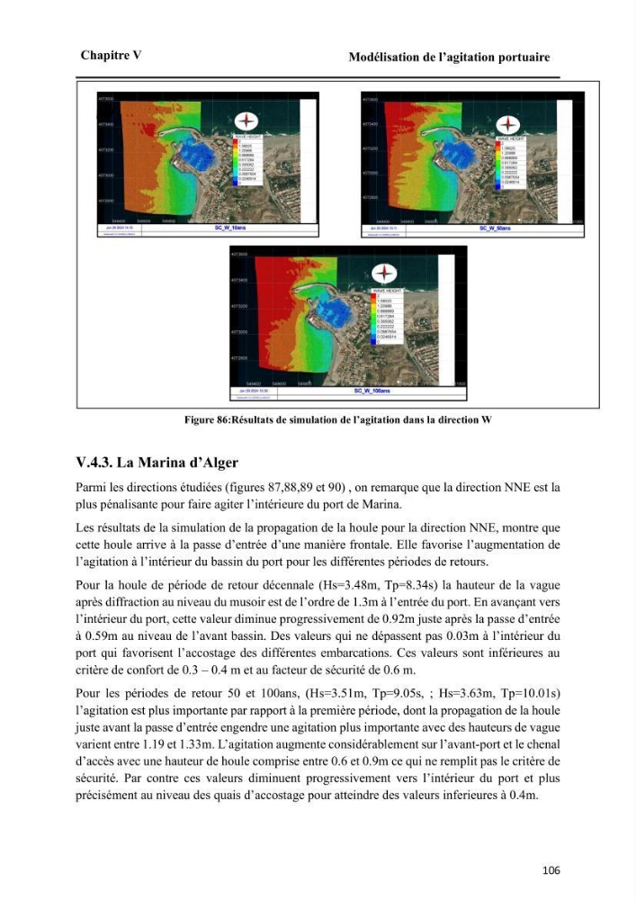 Modélisation de l\'impact des évènements océanologiques extrêmes sur le comportement et l\'agitation des zonzs portuaires du littoral centre Algérien