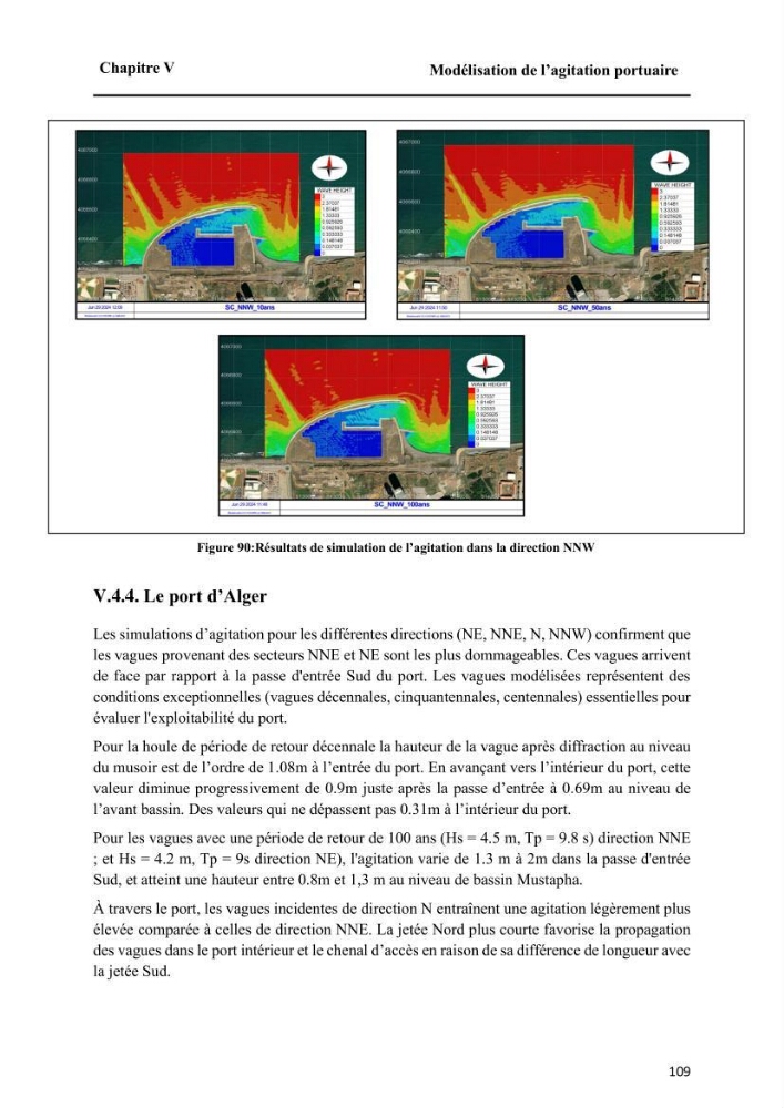 Modélisation de l\'impact des évènements océanologiques extrêmes sur le comportement et l\'agitation des zonzs portuaires du littoral centre Algérien