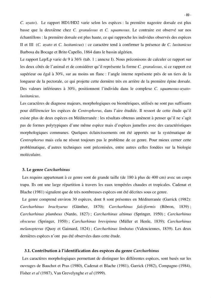 Les Sélaciens de la côte algérienne, biosystématique des requins et les raies