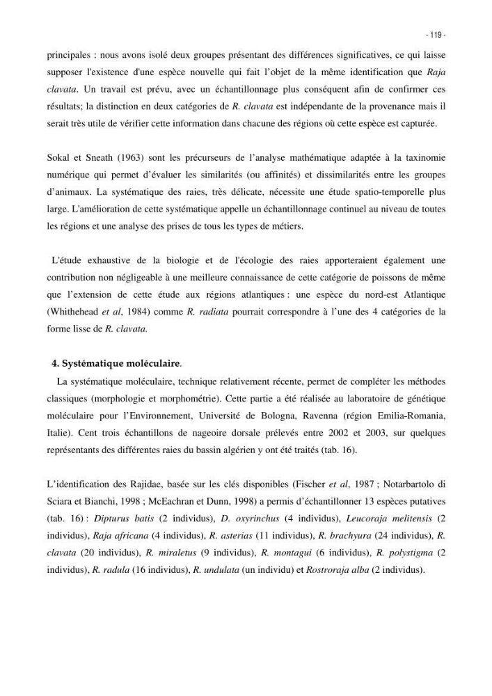 Les Sélaciens de la côte algérienne, biosystématique des requins et les raies