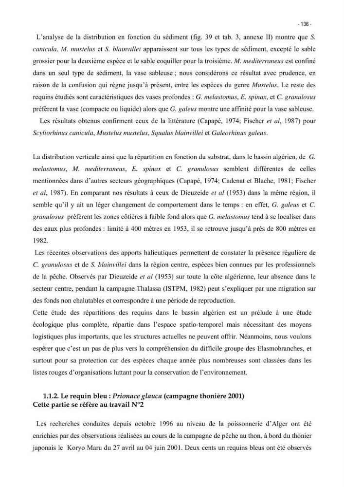 Les Sélaciens de la côte algérienne, biosystématique des requins et les raies