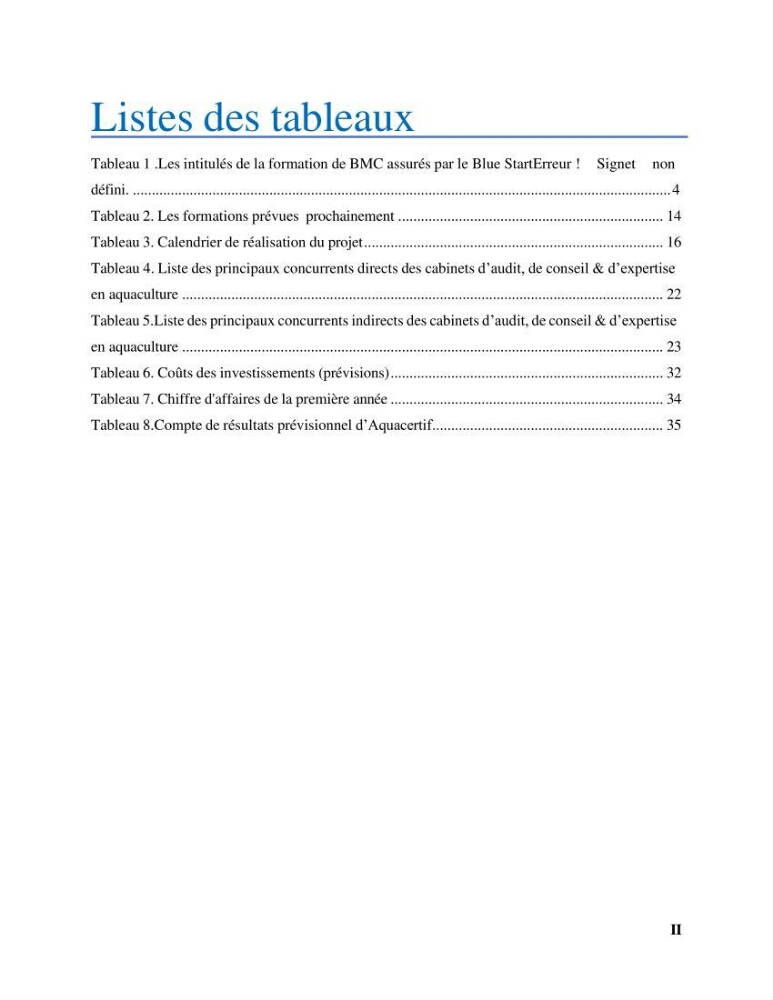 Projet d\'un cabinet spécialisé en audit. conseil et expertisme pour promouvoir une aquaculture durable et de qualité