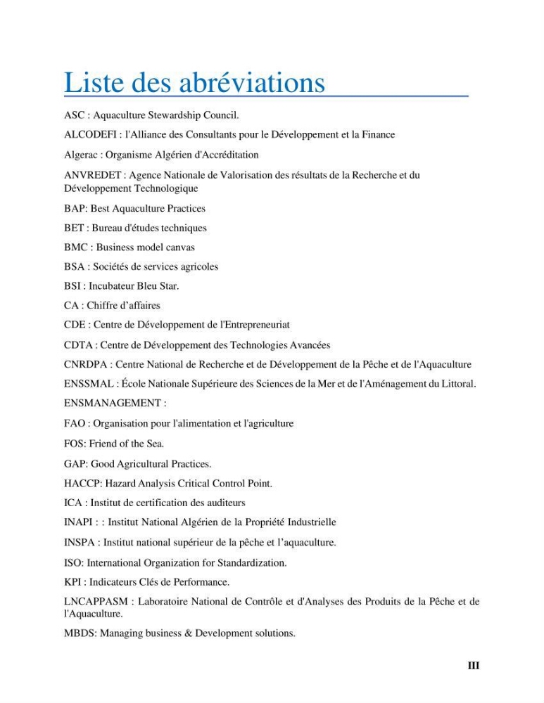 Projet d\'un cabinet spécialisé en audit. conseil et expertisme pour promouvoir une aquaculture durable et de qualité