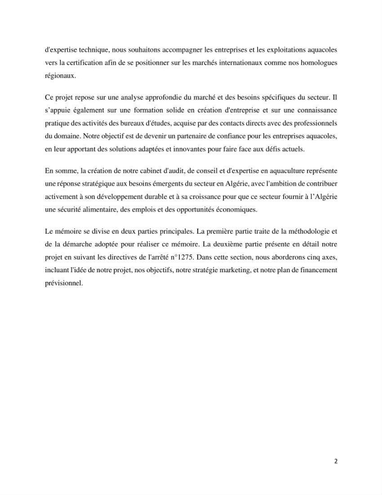Projet d\'un cabinet spécialisé en audit. conseil et expertisme pour promouvoir une aquaculture durable et de qualité