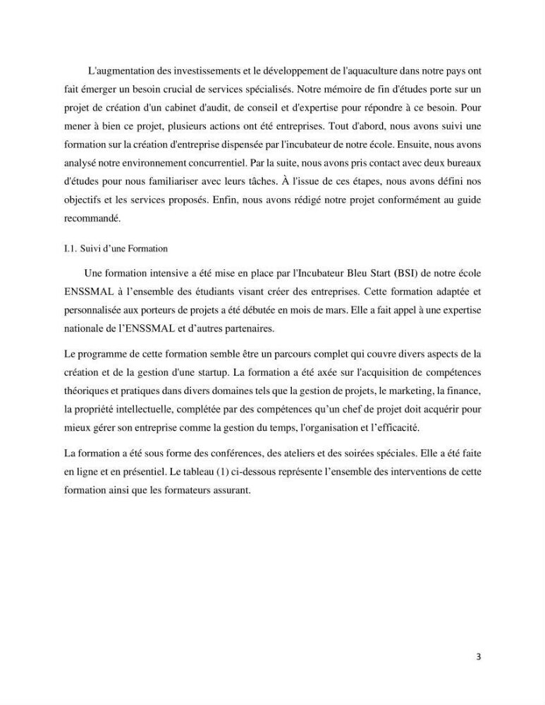 Projet d\'un cabinet spécialisé en audit. conseil et expertisme pour promouvoir une aquaculture durable et de qualité