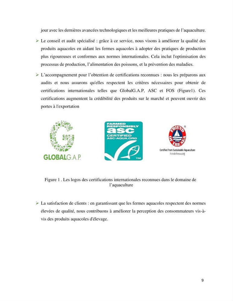 Projet d\'un cabinet spécialisé en audit. conseil et expertisme pour promouvoir une aquaculture durable et de qualité