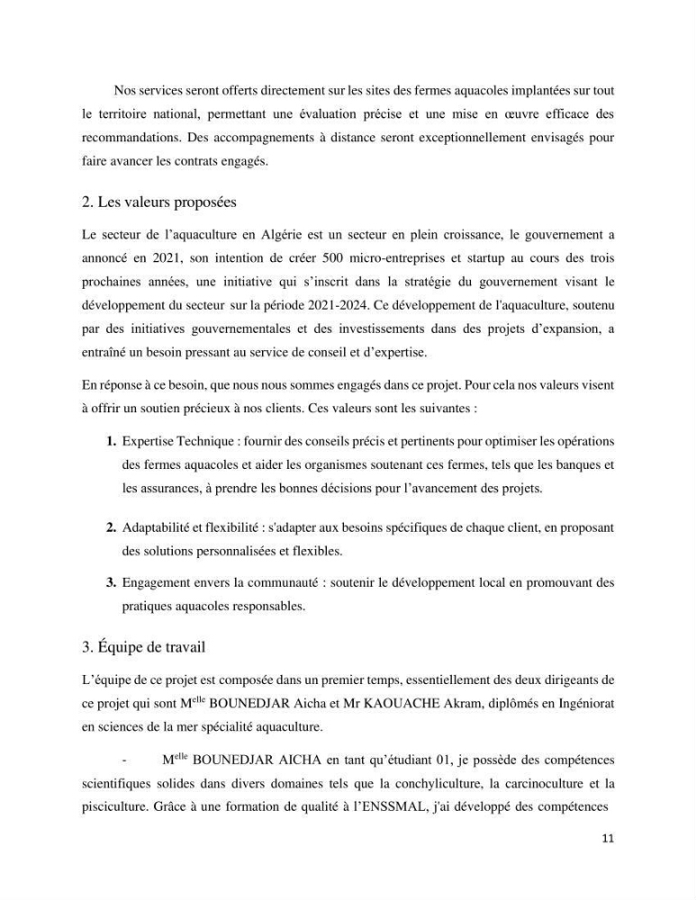 Projet d\'un cabinet spécialisé en audit. conseil et expertisme pour promouvoir une aquaculture durable et de qualité
