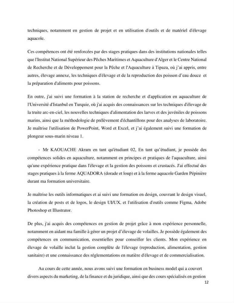 Projet d\'un cabinet spécialisé en audit. conseil et expertisme pour promouvoir une aquaculture durable et de qualité