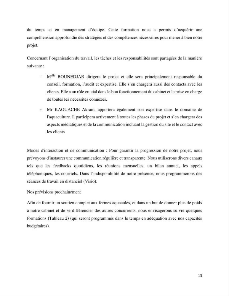 Projet d\'un cabinet spécialisé en audit. conseil et expertisme pour promouvoir une aquaculture durable et de qualité