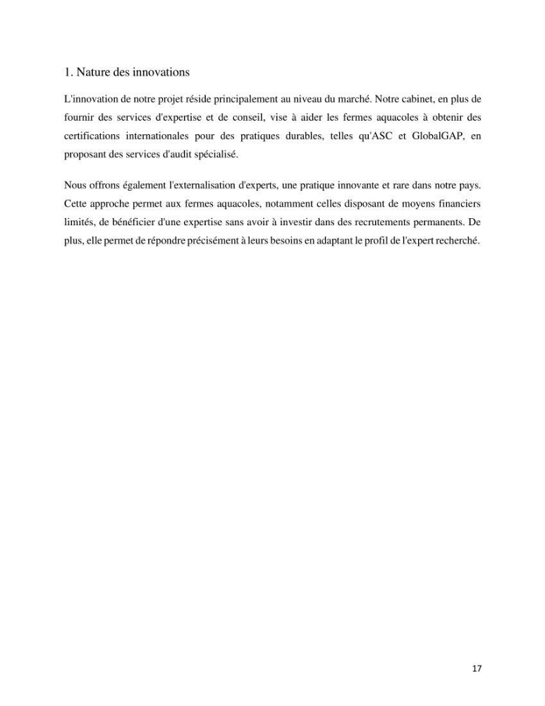 Projet d\'un cabinet spécialisé en audit. conseil et expertisme pour promouvoir une aquaculture durable et de qualité