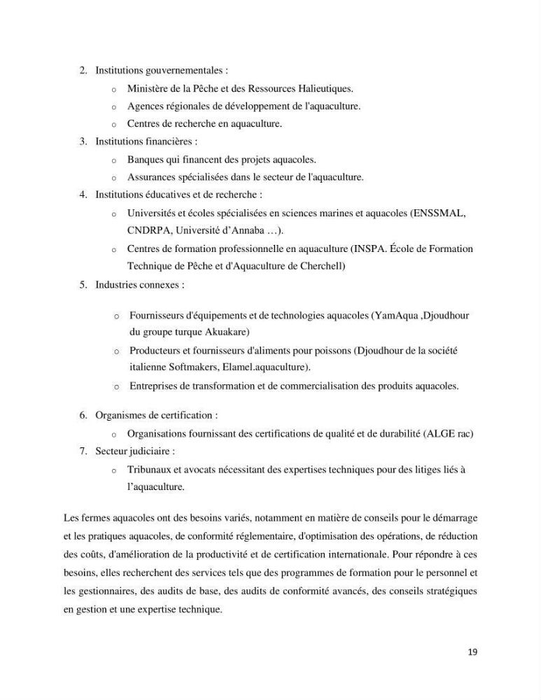 Projet d\'un cabinet spécialisé en audit. conseil et expertisme pour promouvoir une aquaculture durable et de qualité