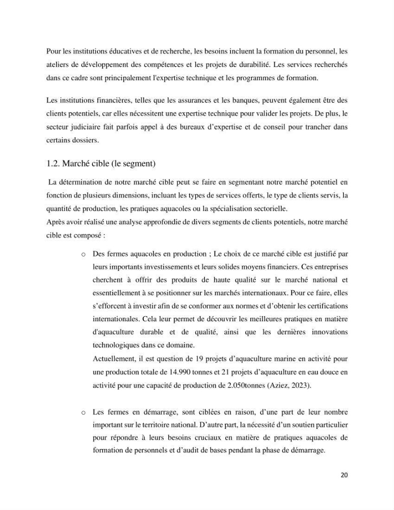 Projet d\'un cabinet spécialisé en audit. conseil et expertisme pour promouvoir une aquaculture durable et de qualité