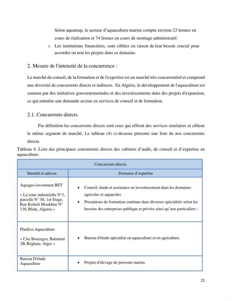 Projet d\'un cabinet spécialisé en audit. conseil et expertisme pour promouvoir une aquaculture durable et de qualité