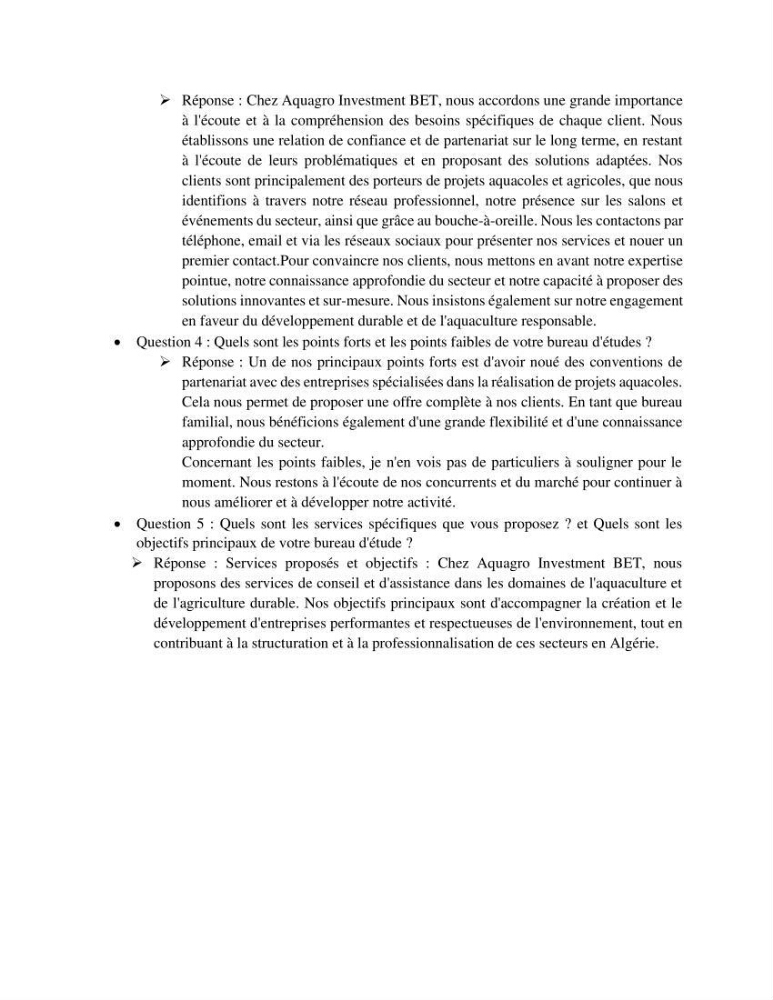 Projet d\'un cabinet spécialisé en audit. conseil et expertisme pour promouvoir une aquaculture durable et de qualité