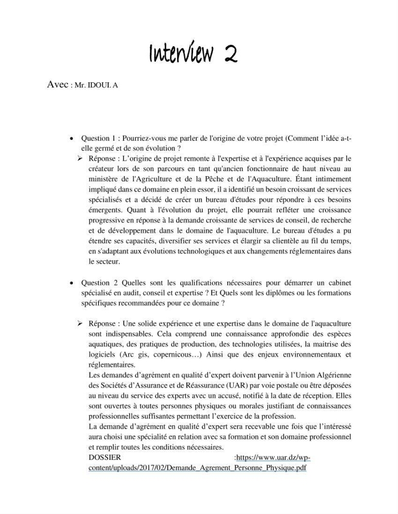 Projet d\'un cabinet spécialisé en audit. conseil et expertisme pour promouvoir une aquaculture durable et de qualité