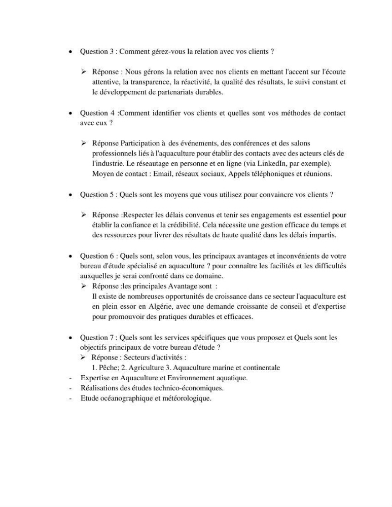 Projet d\'un cabinet spécialisé en audit. conseil et expertisme pour promouvoir une aquaculture durable et de qualité