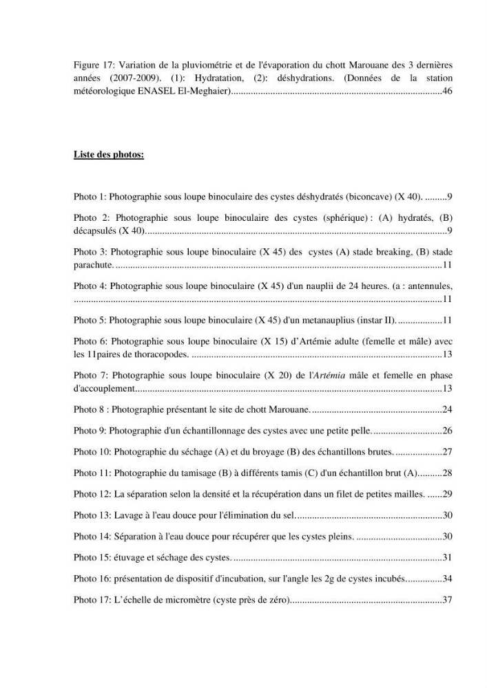 Etude biométrique de l\'Artémia (Artemia Salina) du Chott Marouane (wilaya d\'El Oued) et possibilités d\'exploitation des cystes