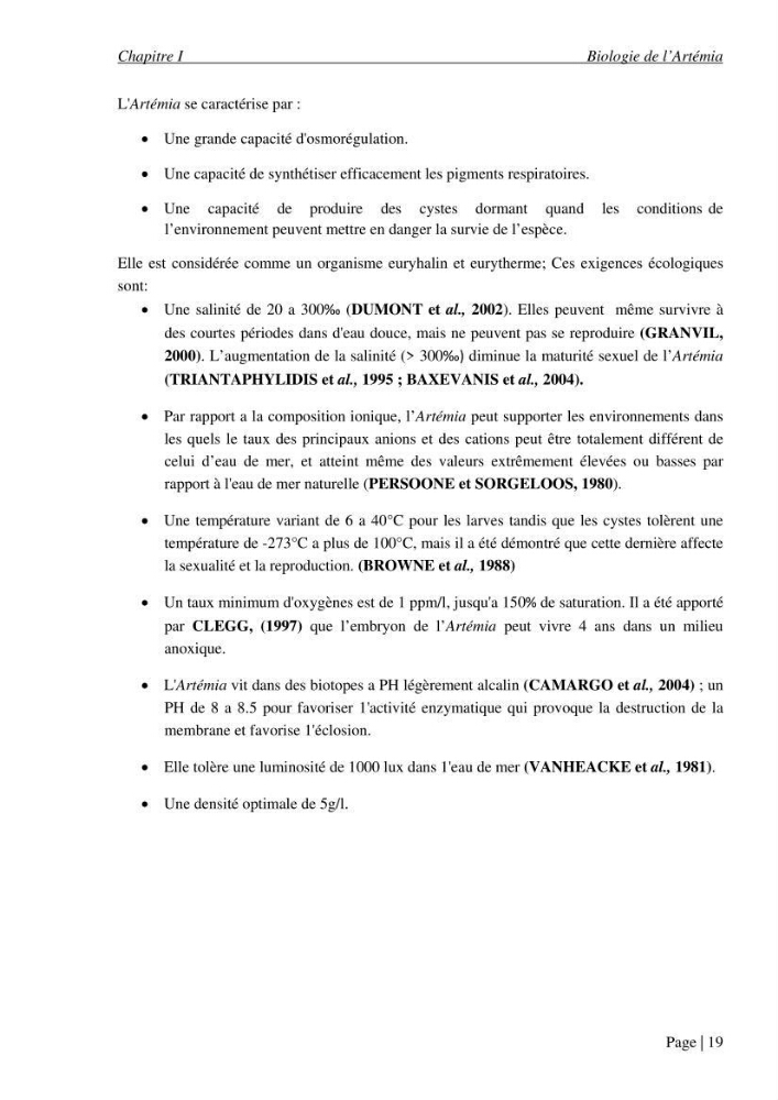 Etude biométrique de l\'Artémia (Artemia Salina) du Chott Marouane (wilaya d\'El Oued) et possibilités d\'exploitation des cystes