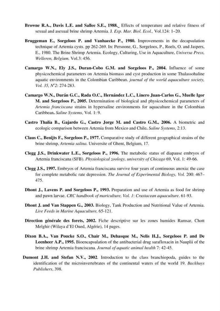 Etude biométrique de l\'Artémia (Artemia Salina) du Chott Marouane (wilaya d\'El Oued) et possibilités d\'exploitation des cystes