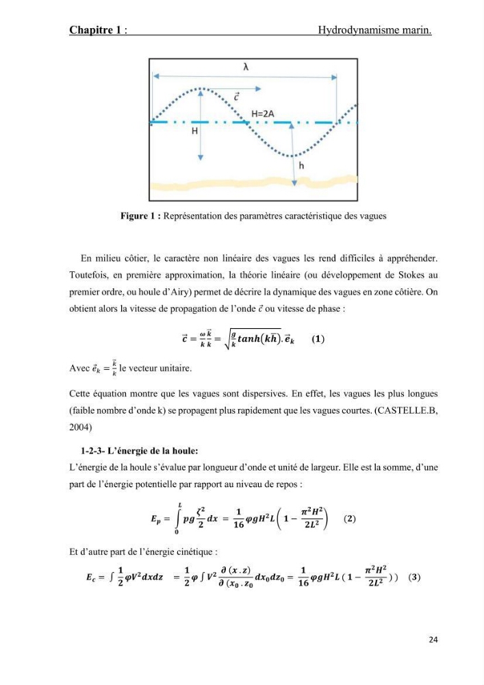 Contribution à la recherche des zones à fort potentiel d\'énergie houlomotrice à base d\'un modèle hydrodynamique
